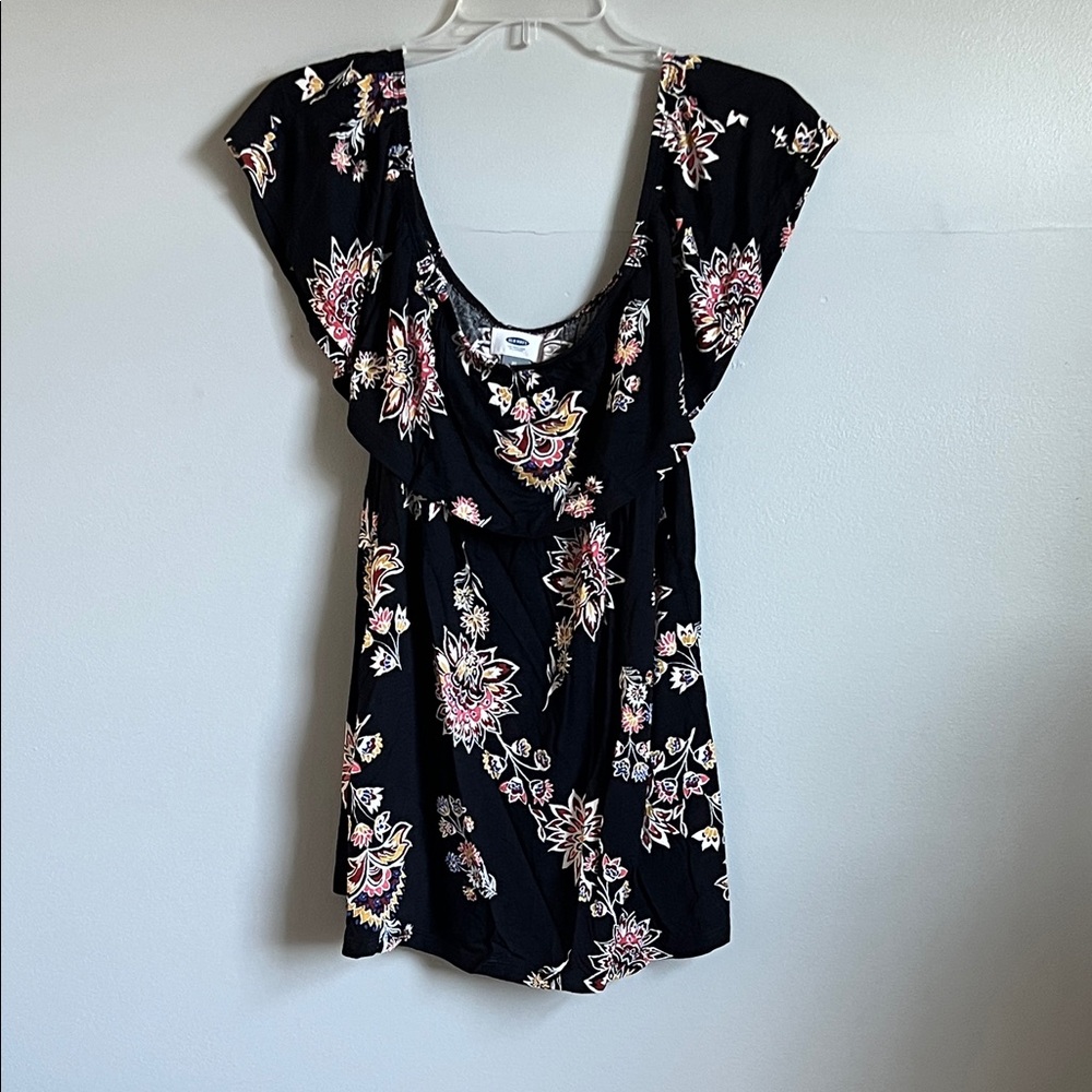 Old Navy Black Sleeveless Top with Multi Colored Floral Design